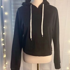 Love Black Cropped Hoodie with White Drawstrings
